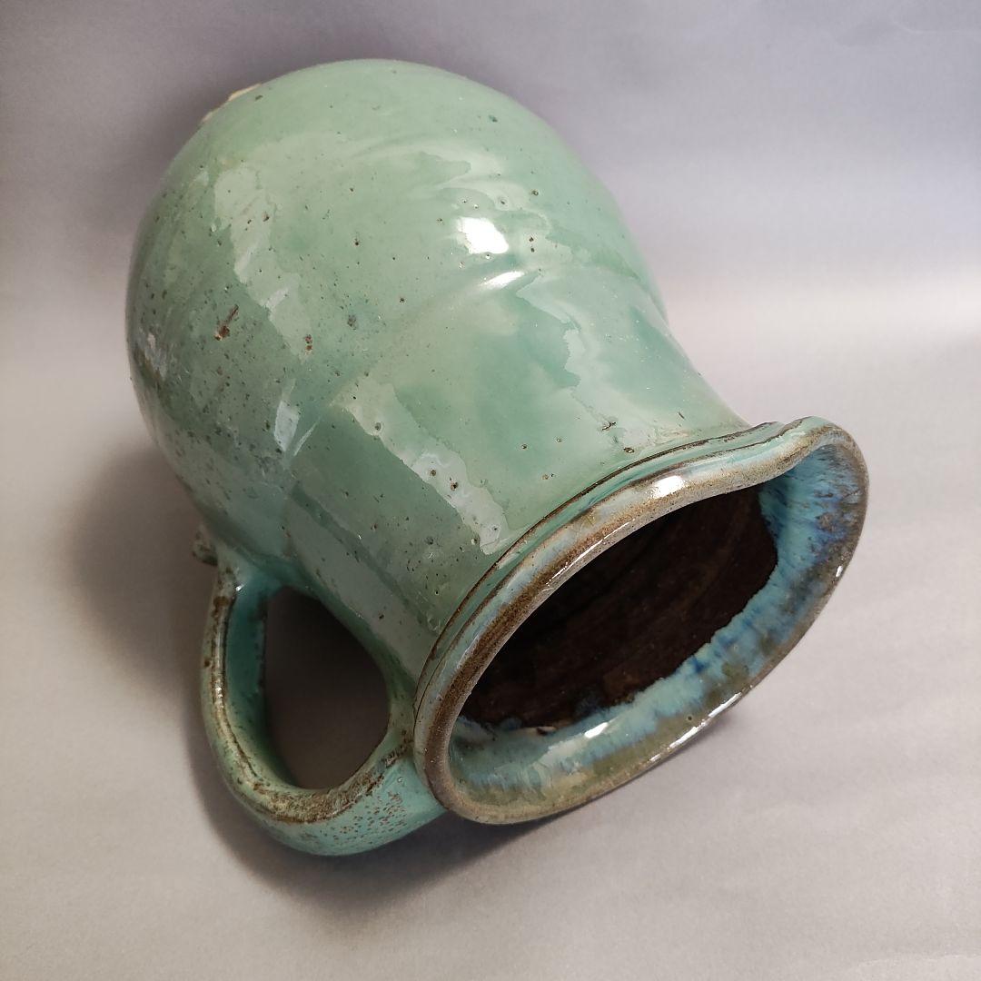 小鹿田焼　緑釉ピッチャー　水差し　小石原焼　民藝陶