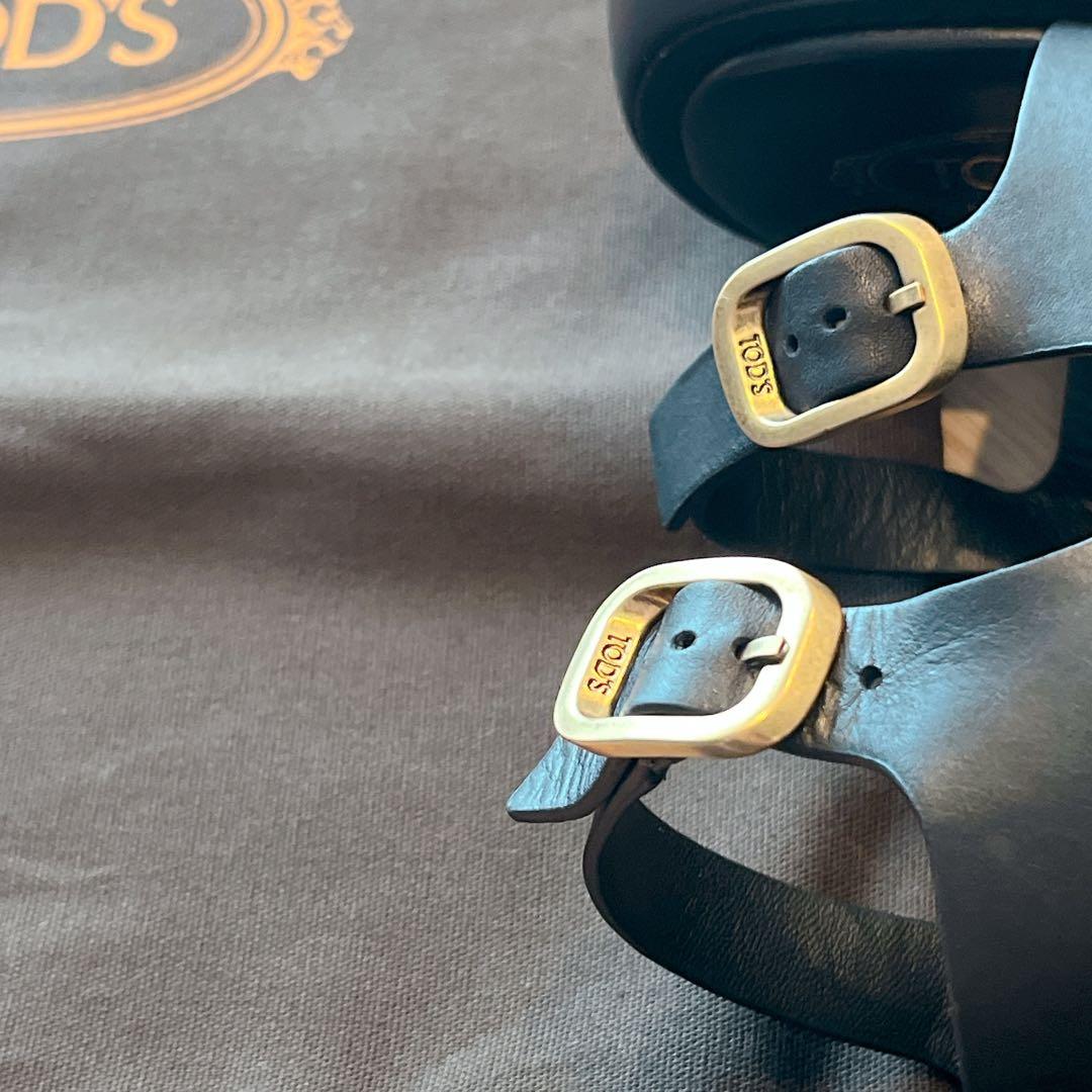 TOD'S 【極美品】サンダル メタルロゴ 黒 トッズ ケイト 38 1/2