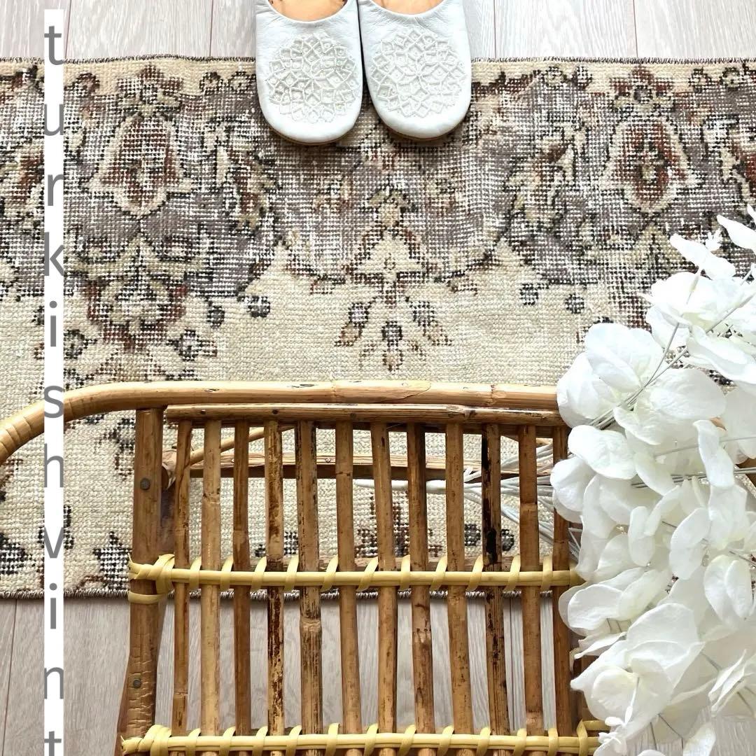 カフェオレベージュ54×220ブラウン　超ロングランナー　トルコヴィンテージラグ