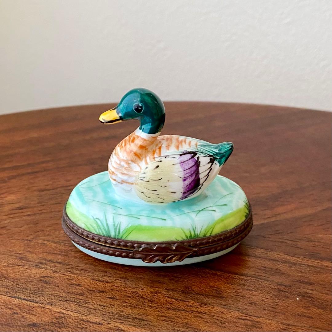 フランス ヴィンテージ リモージュ 手描 鴨 フィギュリン 小物入 ピルケース