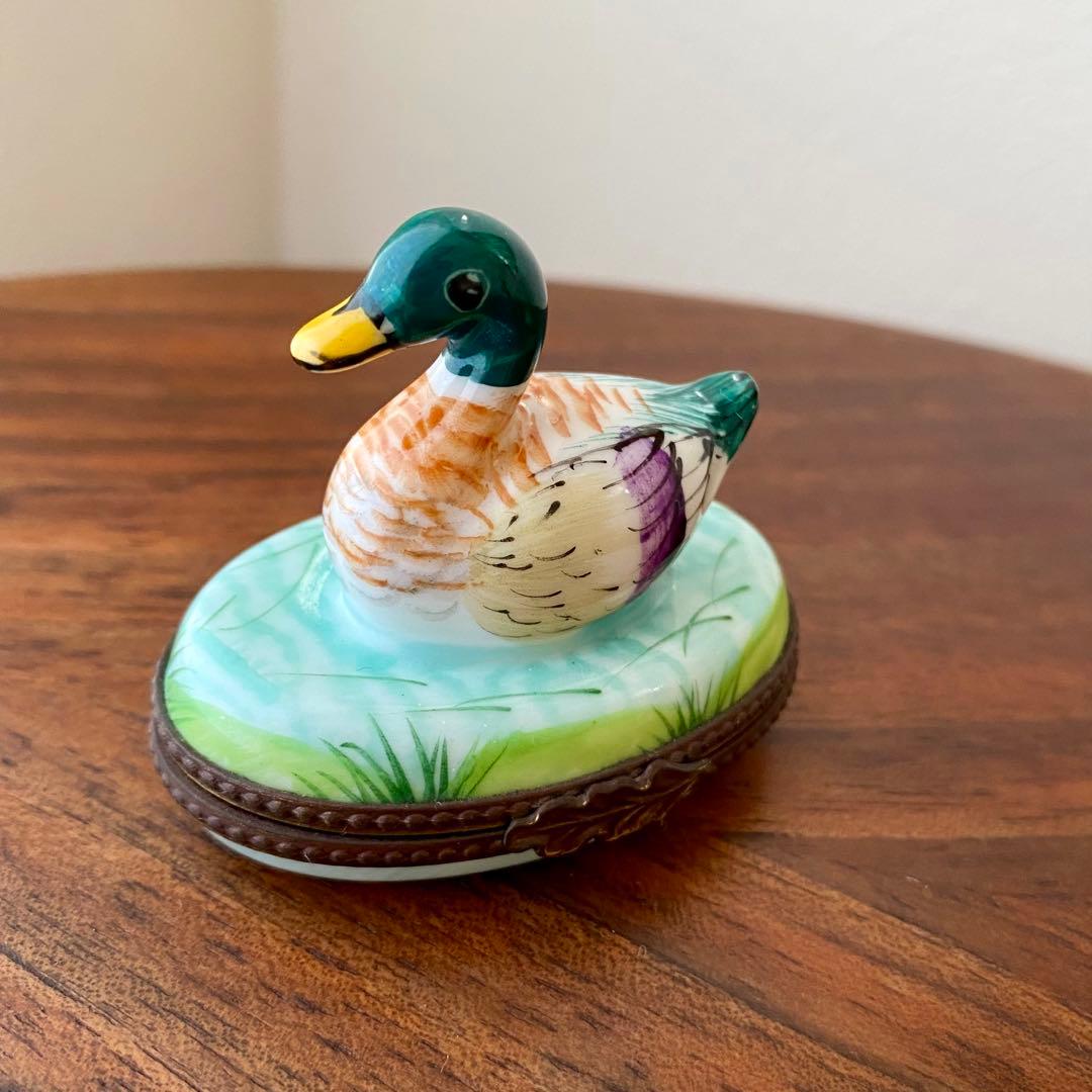 フランス ヴィンテージ リモージュ 手描 鴨 フィギュリン 小物入 ピルケース