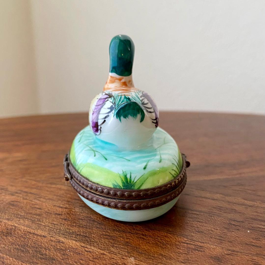 フランス ヴィンテージ リモージュ 手描 鴨 フィギュリン 小物入 ピルケース