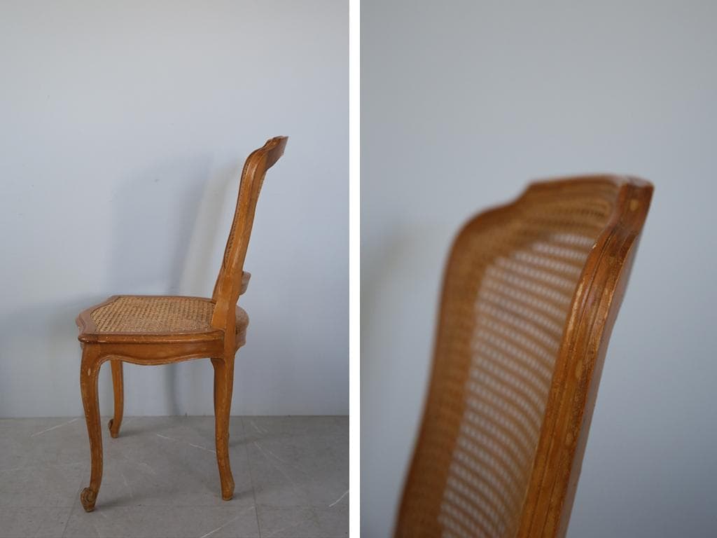 フランスアンティーク猫脚ダイニングチェア/椅子イス/籐ラタン(90-190-3)