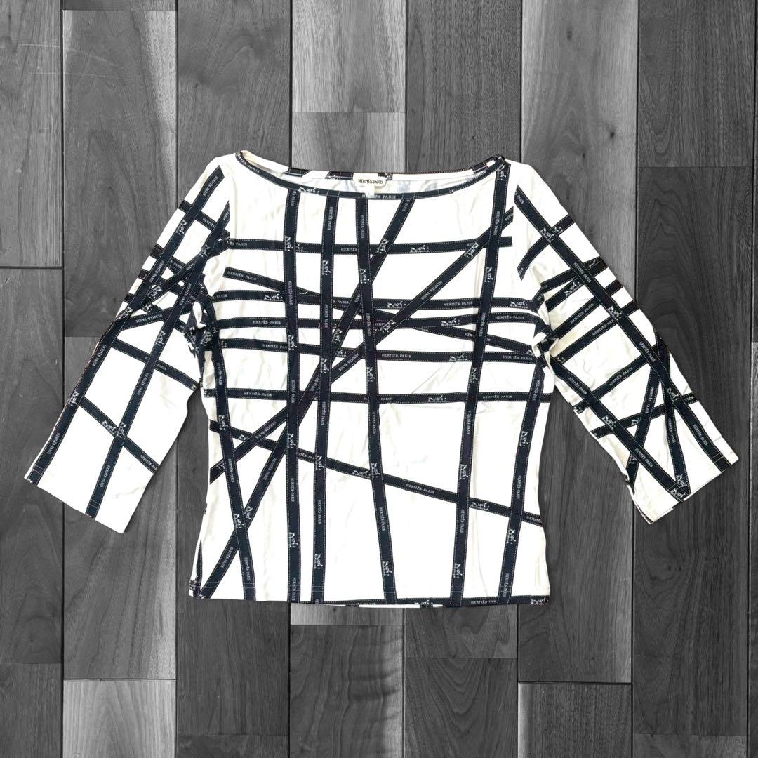 HERMES マルジェラ期　長袖Tシャツ リボン柄 ボルデュック柄　y2k