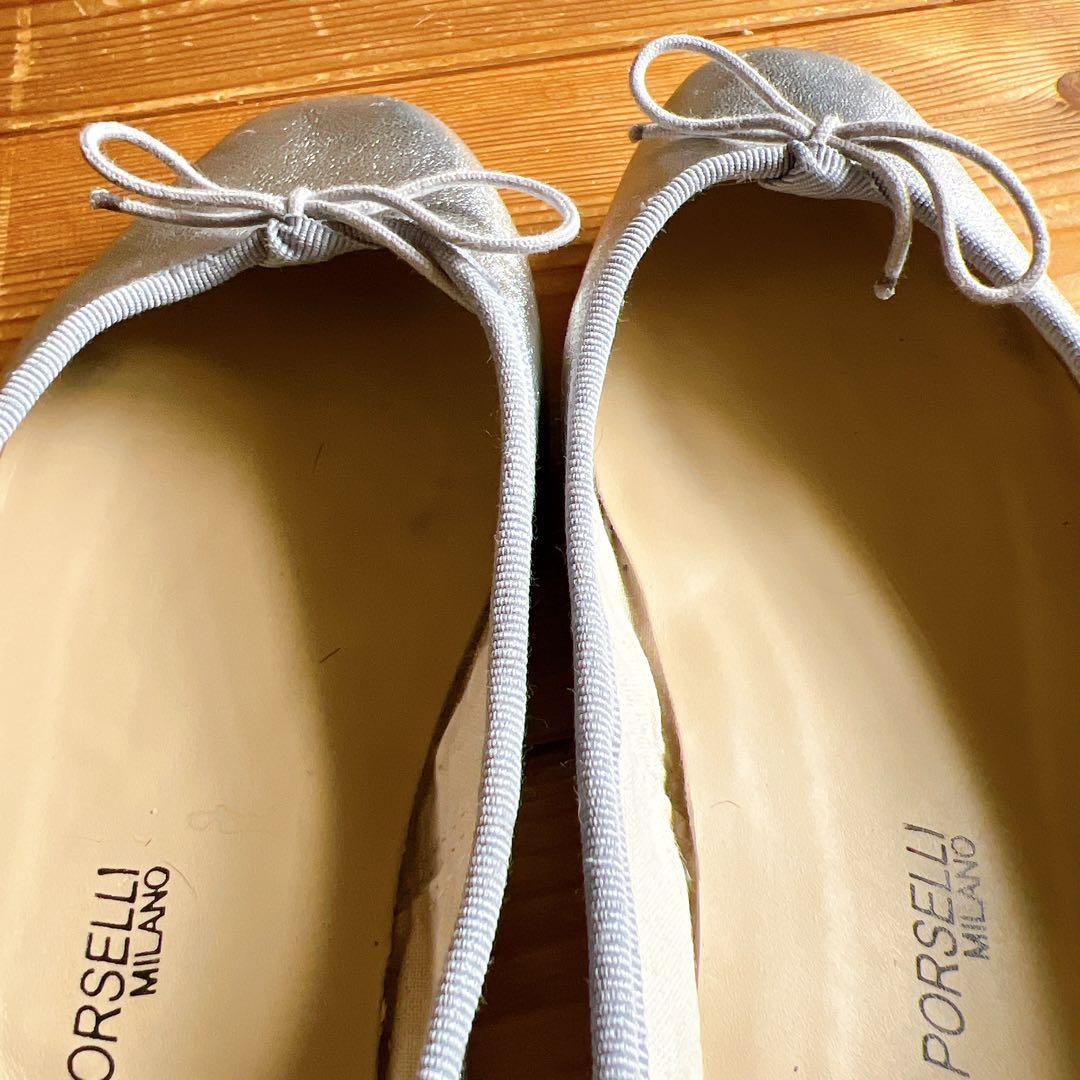 【E.PORSELLI】ポルセリ メタリックバレエシューズ シルバー 37
