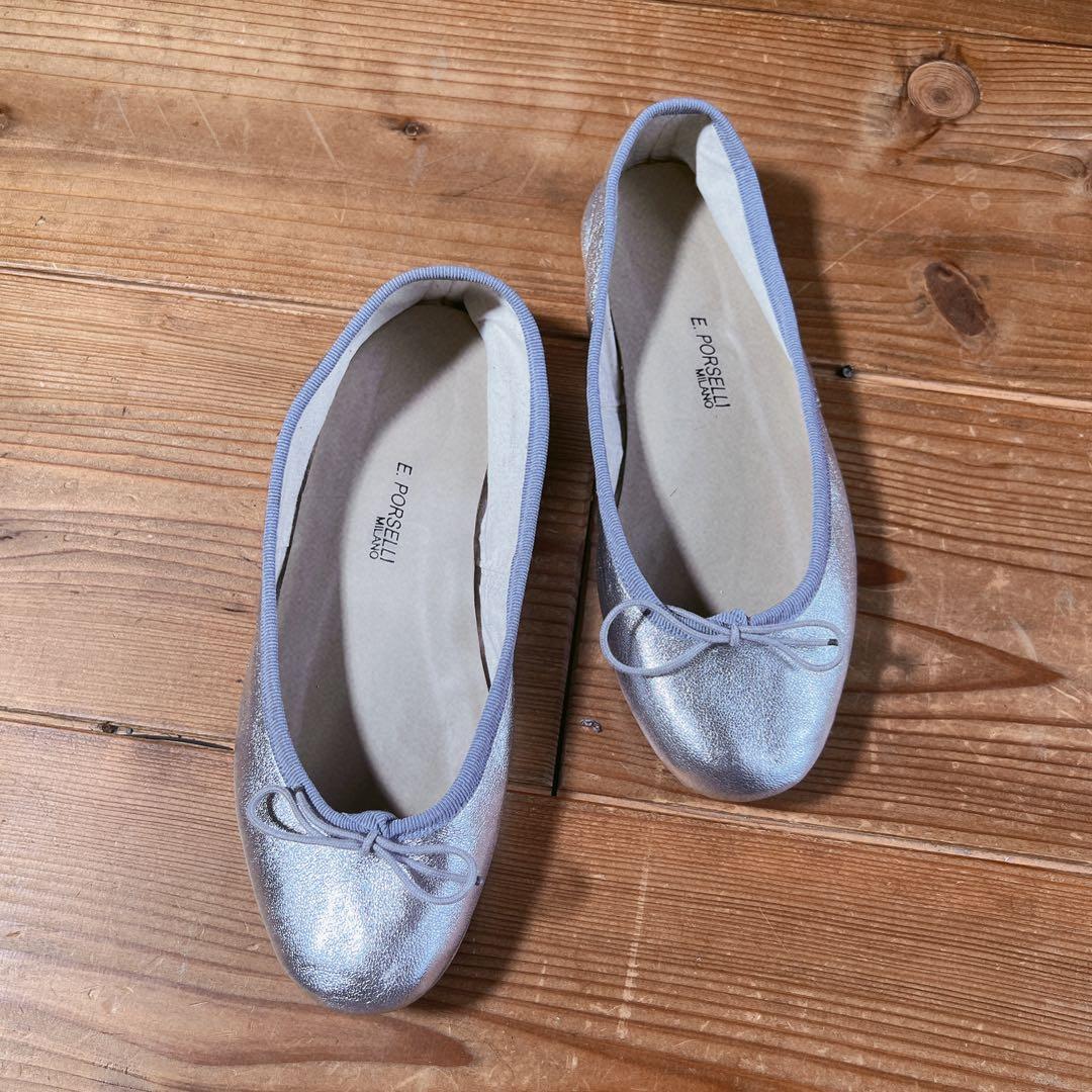 【E.PORSELLI】ポルセリ メタリックバレエシューズ シルバー 37