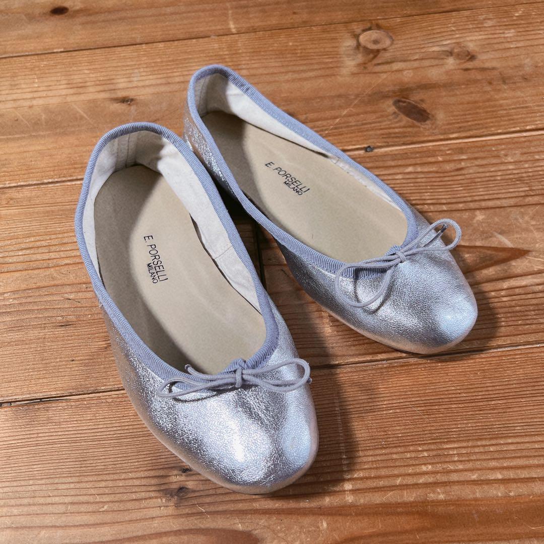 【E.PORSELLI】ポルセリ メタリックバレエシューズ シルバー 37