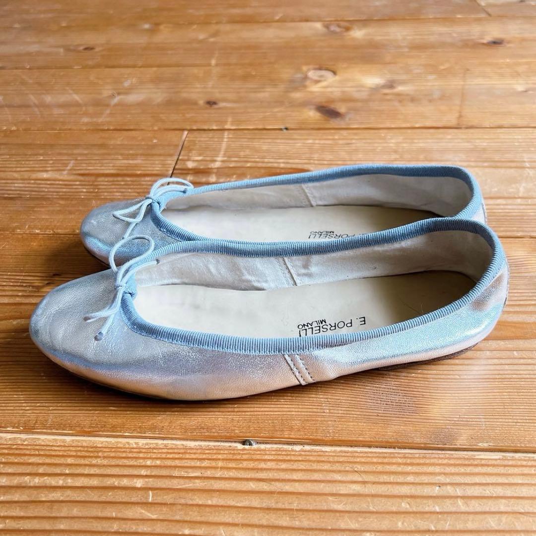 【E.PORSELLI】ポルセリ メタリックバレエシューズ シルバー 37