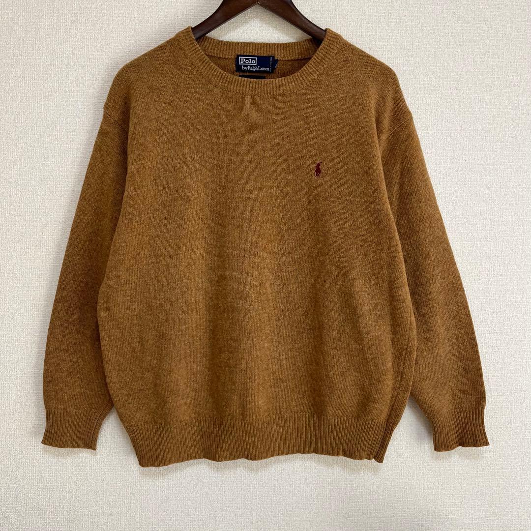 ポロ ラルフローレン ニット セーター ブラウン 赤ポニー刺繍 ウール L