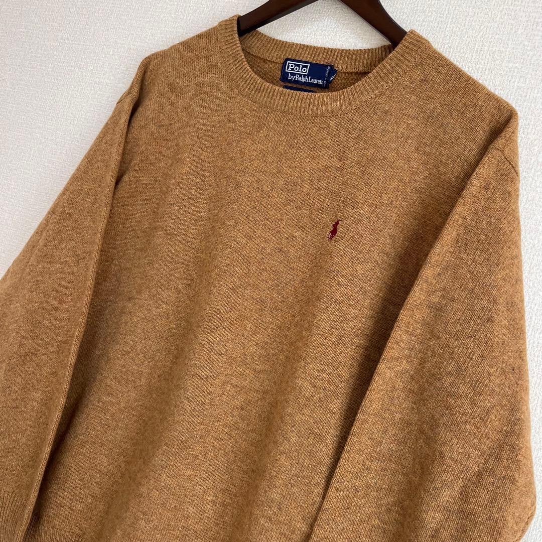 ポロ ラルフローレン ニット セーター ブラウン 赤ポニー刺繍 ウール L
