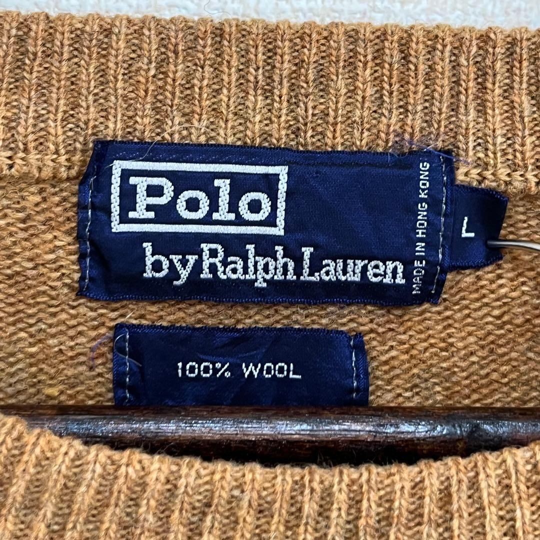 ポロ ラルフローレン ニット セーター ブラウン 赤ポニー刺繍 ウール L
