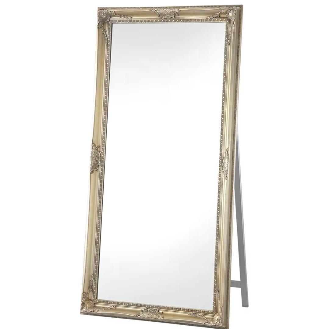 アンティーク調全身鏡 幅90×高さ180cm 飛散防止ミラー シャンパンゴールド