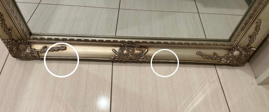 アンティーク調全身鏡 幅90×高さ180cm 飛散防止ミラー シャンパンゴールド