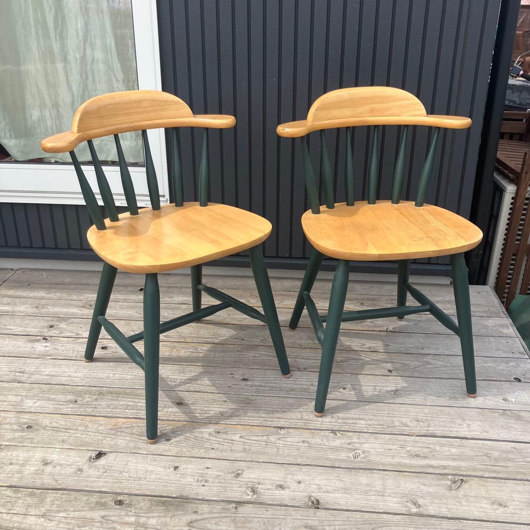 ② 北欧レトロ 無垢材 ツートン ウインザーチェア ダイニングチェア 古家具