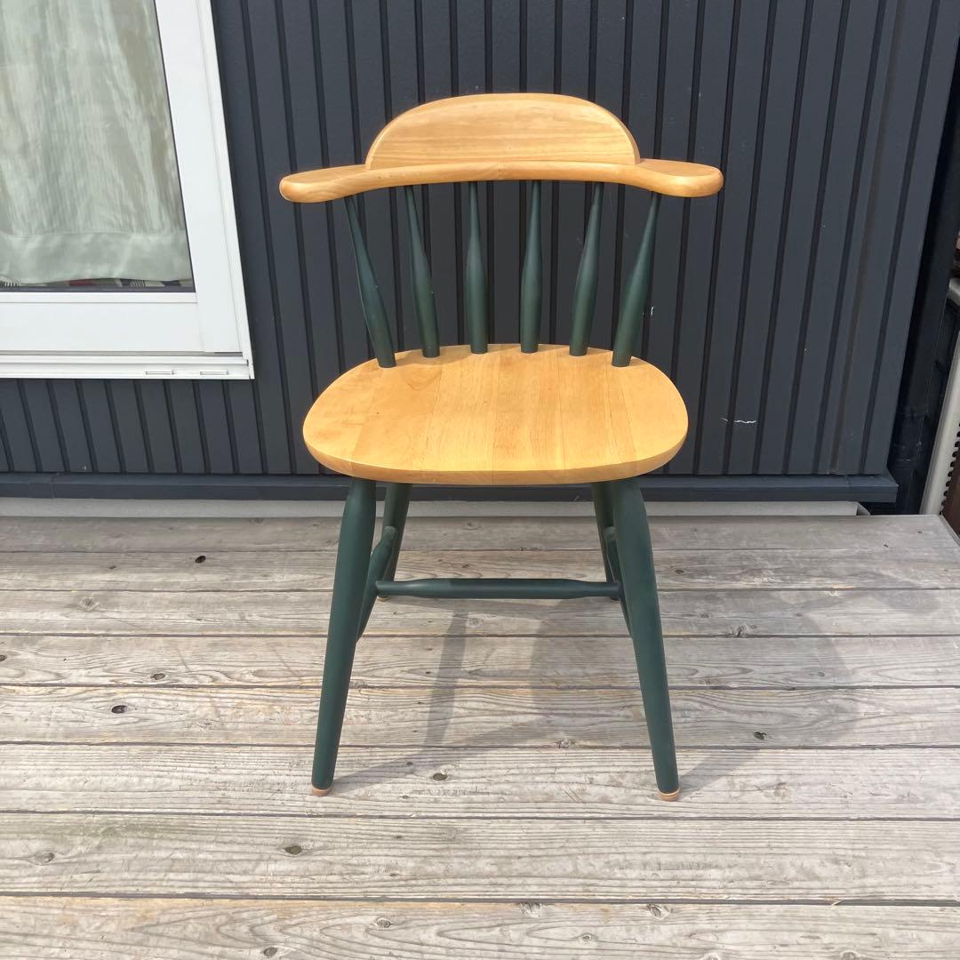 ② 北欧レトロ 無垢材 ツートン ウインザーチェア ダイニングチェア 古家具