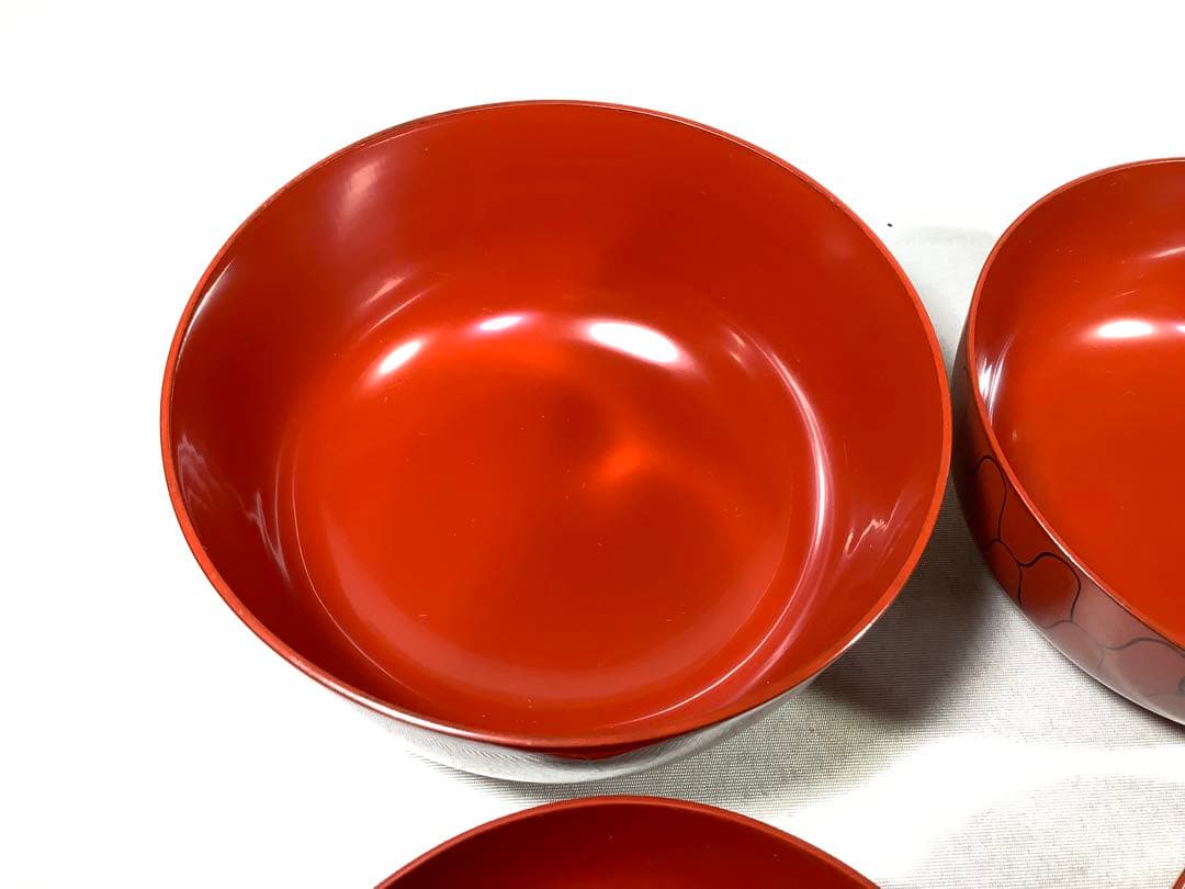 漆専堂　朱塗　黒網目　四つ椀　茶道具　茶会席