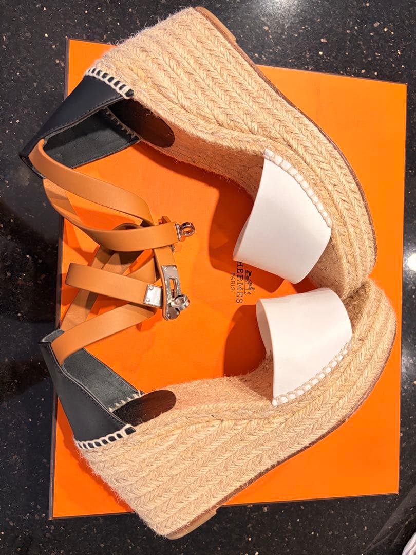 【美品】HERMÈS エルメス エスパドリーユ ウェッジサンダル 37付属品完備
