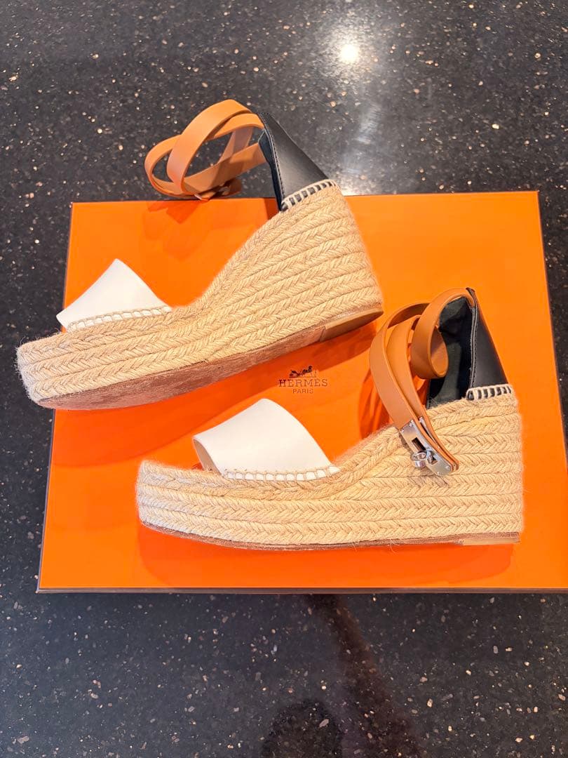 【美品】HERMÈS エルメス エスパドリーユ ウェッジサンダル 37付属品完備