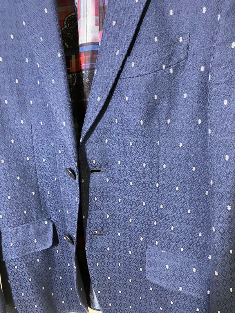 ETRO ネイビー ジャケット 48 光沢有 裏地シルク100%