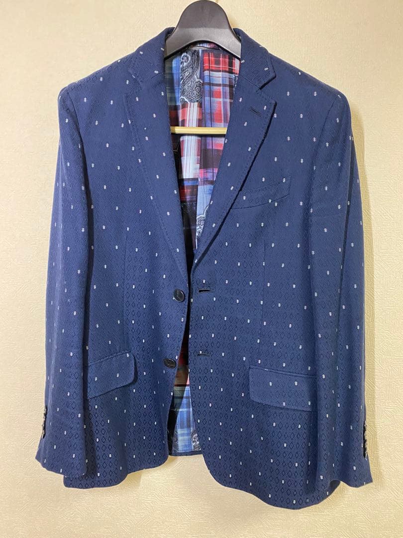 ETRO ネイビー ジャケット 48 光沢有 裏地シルク100%