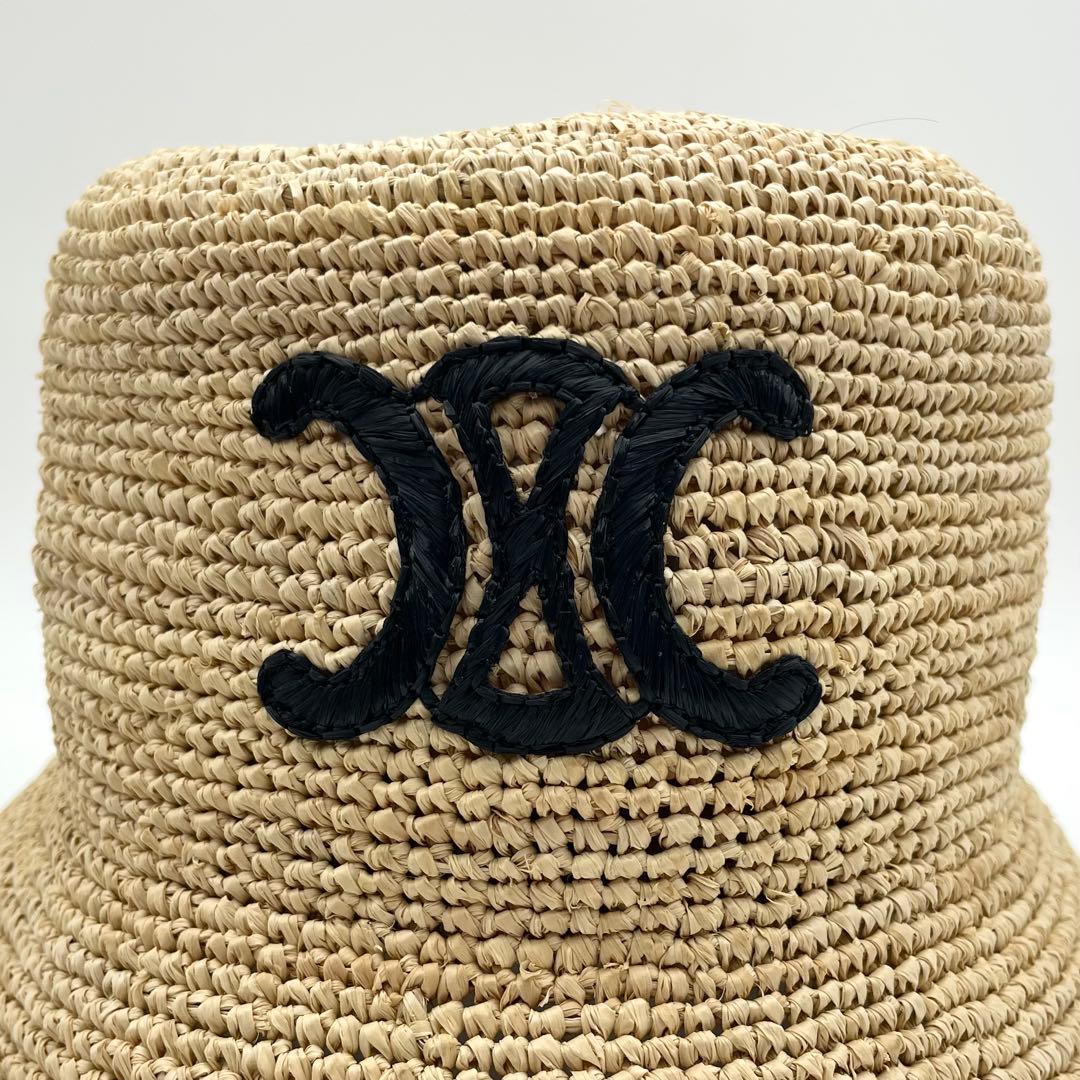 極美品★セリーヌ　ラフィア　バケットハット　帽子　トリオンフ　レディース　S