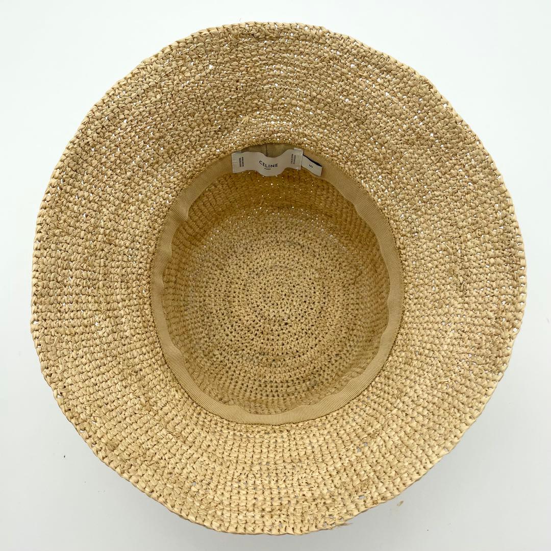極美品★セリーヌ　ラフィア　バケットハット　帽子　トリオンフ　レディース　S