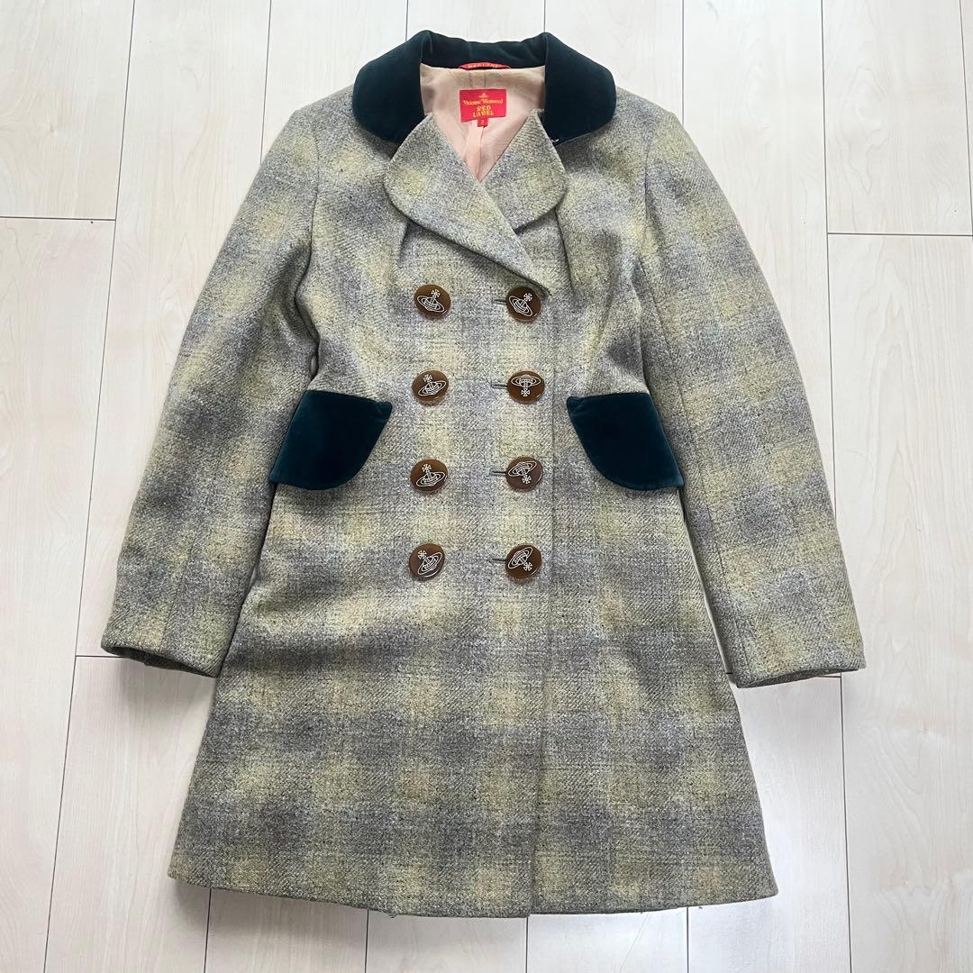 ヴィヴィアンウエストウッドレッドレーベル ハリスツイード ベロア切替 コート