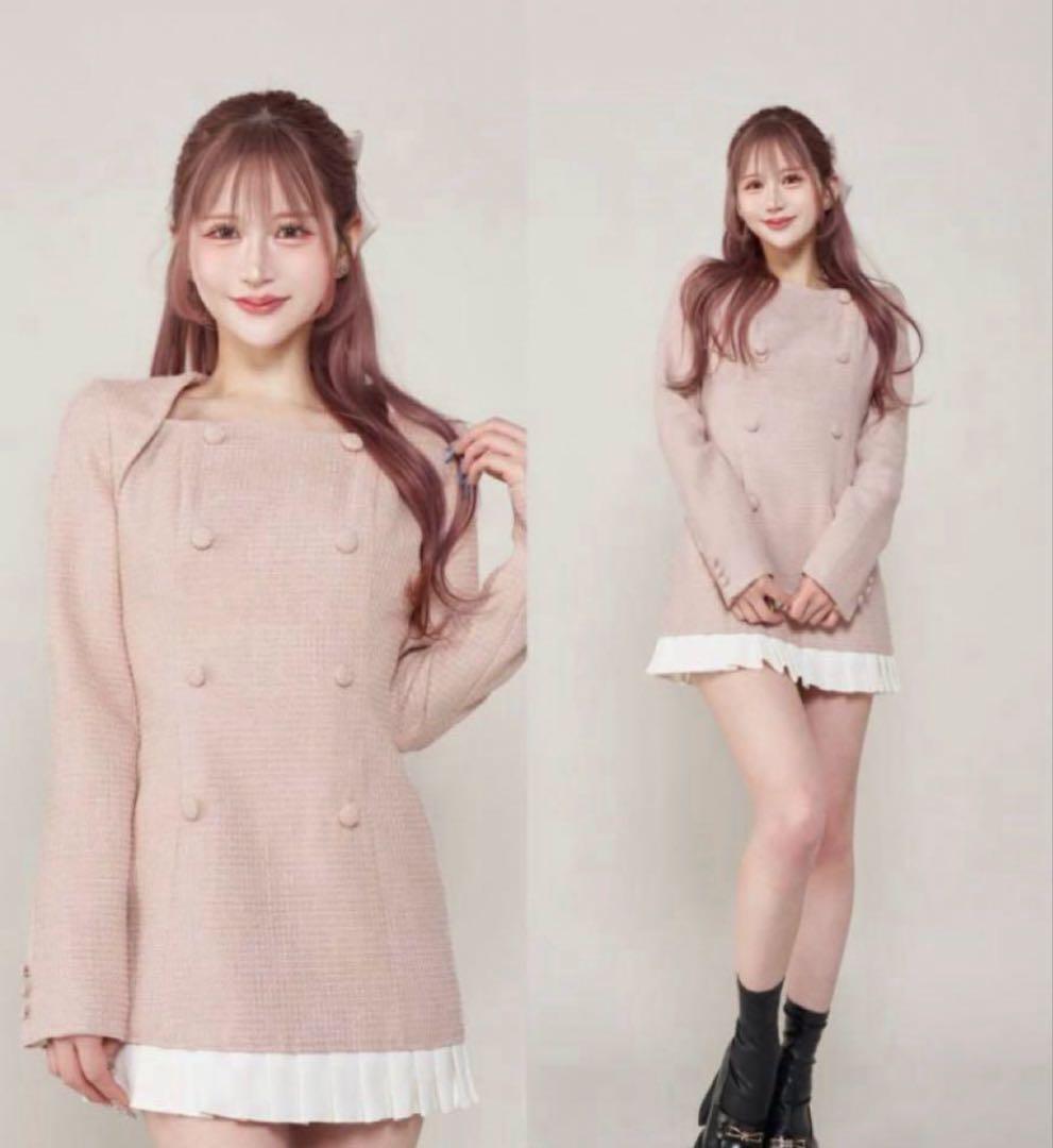 Darich ダーリッチ プリーツドッキングツイードミニワンピース