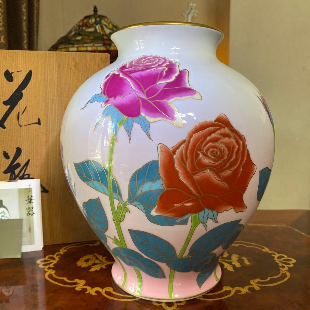 香蘭社　花瓶　花　華　バラ　ローズ　ピンク　希少 レア