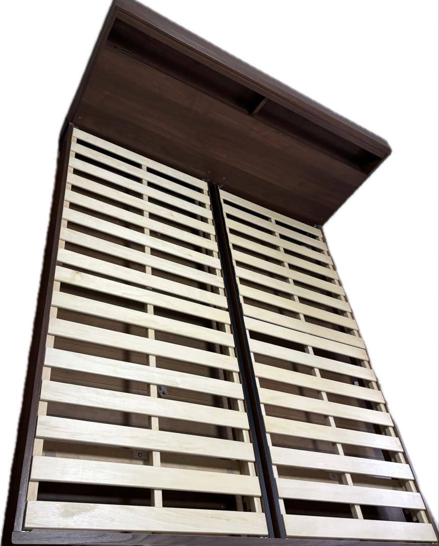 クイーンベッドフレーム 木製スラット LEDライト付き