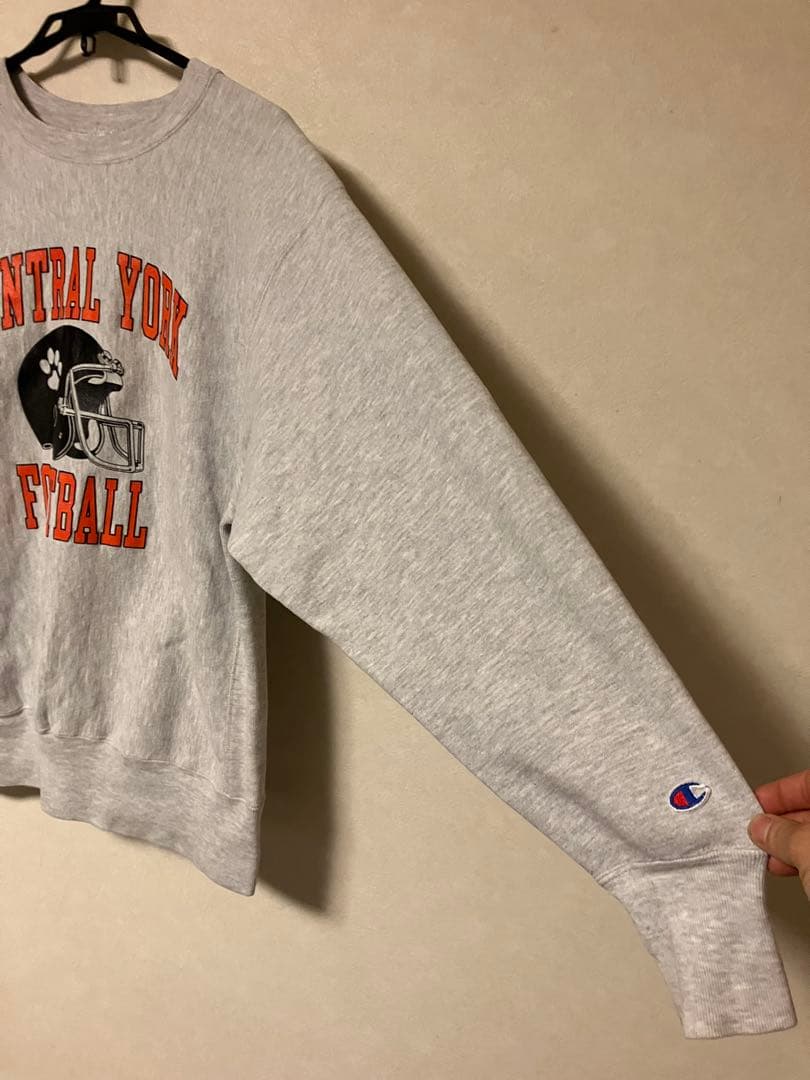 タグ無しチャンピオンリバースウィーブ　トレーナー3段プリント グレー