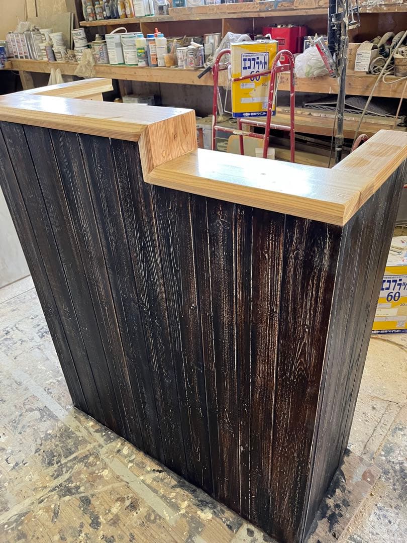 現品処分品　木製ダークブラウンカウンターテーブル