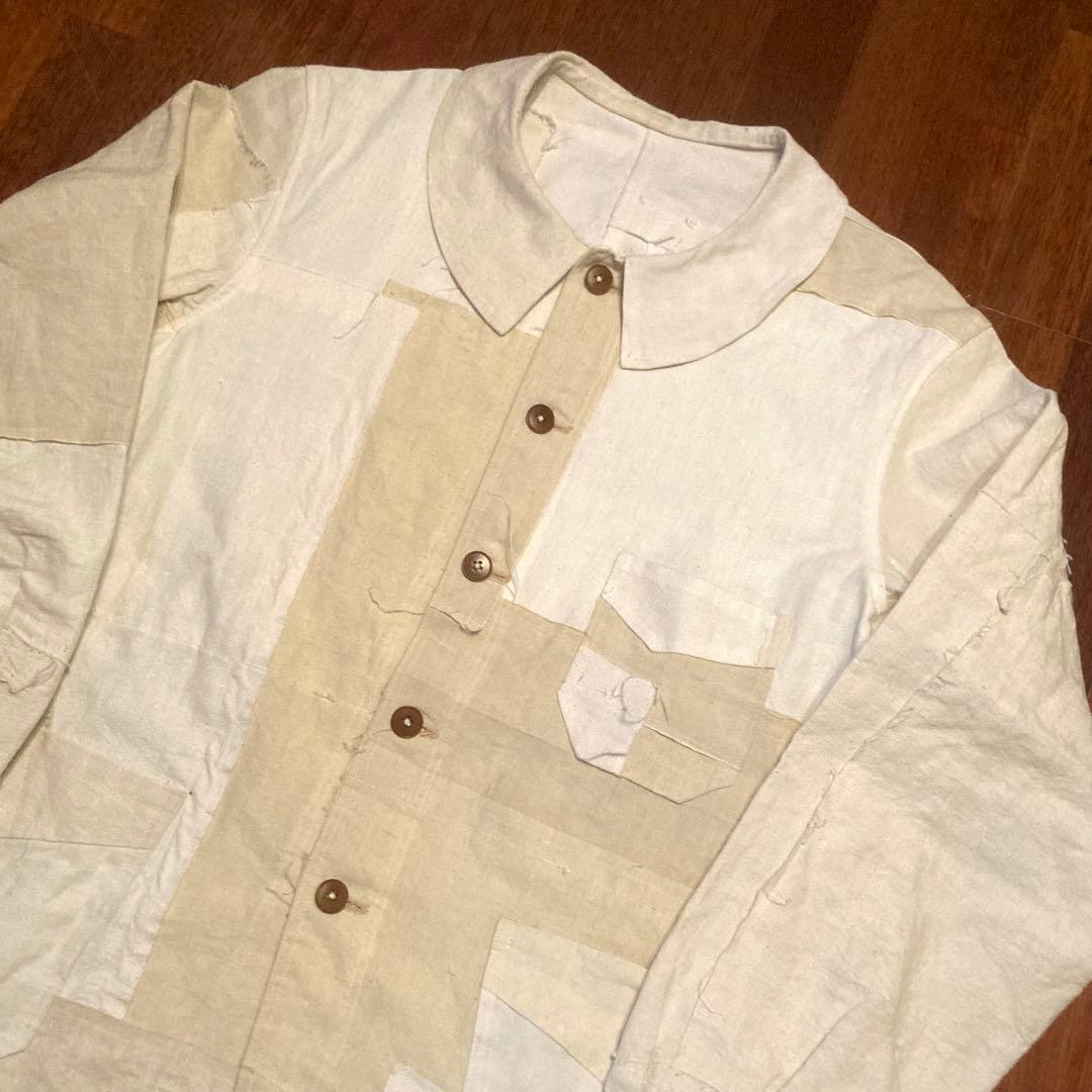 再構築 ユーロワークジャケット フレンチリネン パッチワーク ビッグサイズ