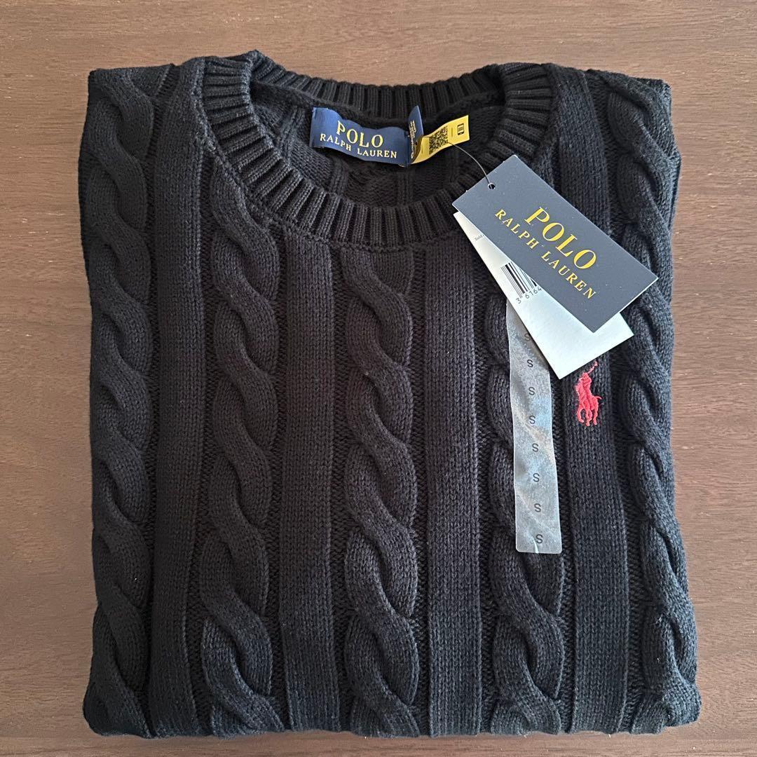メンズ黒S 【新品タグ付】POLO ラルフローレン コットン ケーブル セーター