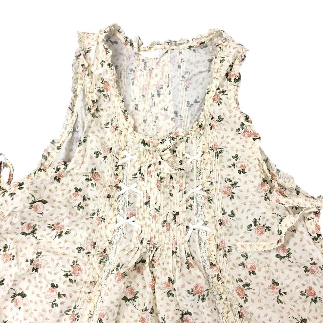 PINK HOUSE ピンクハウス エプロンタブリエ 花柄 フリル ベージュ系