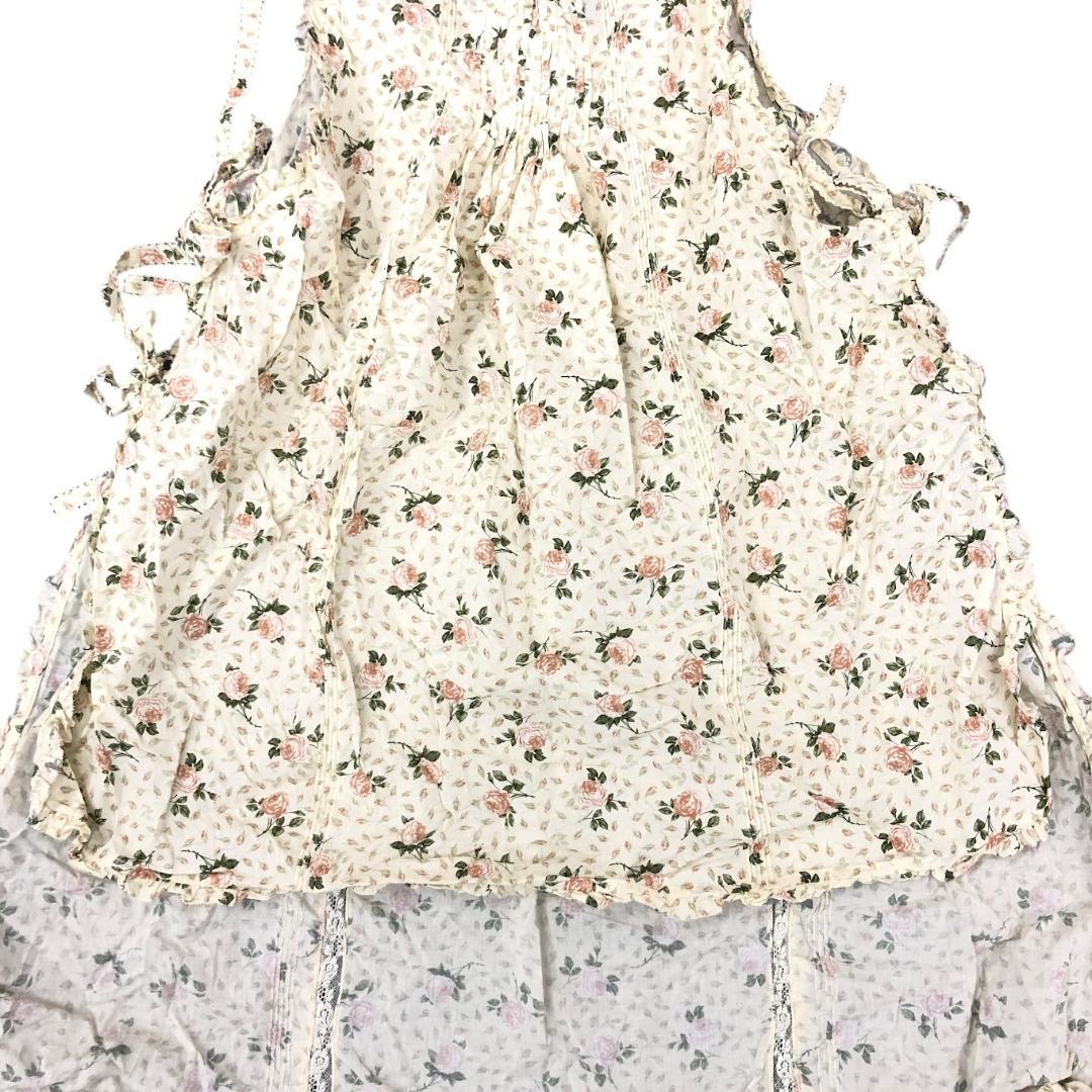 PINK HOUSE ピンクハウス エプロンタブリエ 花柄 フリル ベージュ系