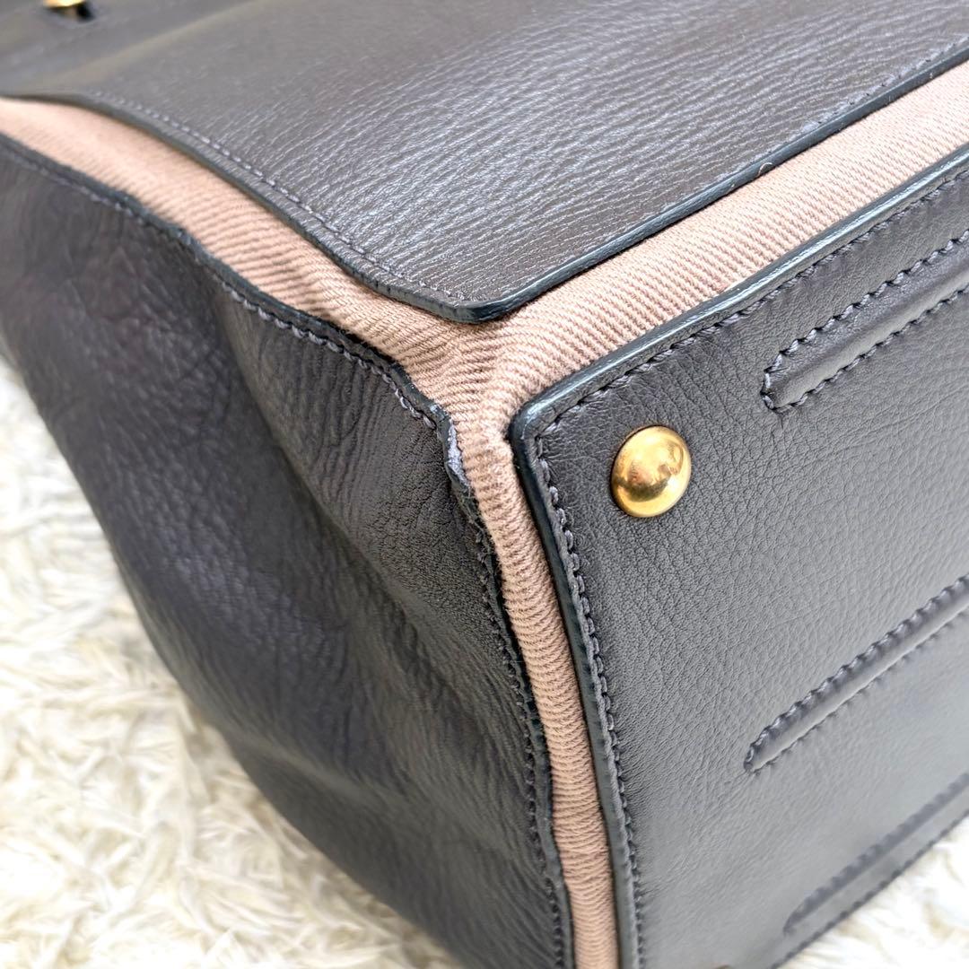 YSL イヴサンローラン ミューズトゥ グレー レザー ハンドバッグ　肩掛け