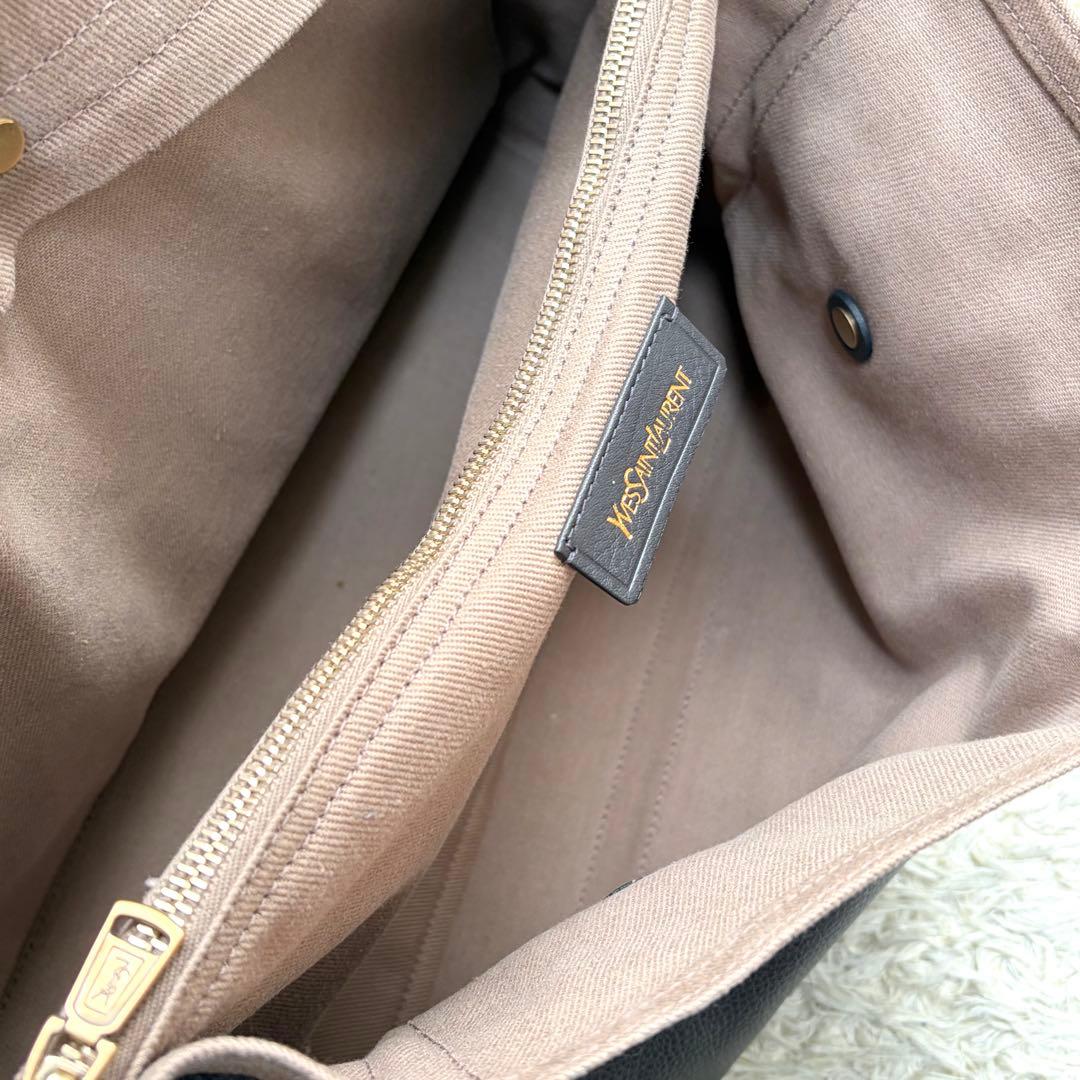 YSL イヴサンローラン ミューズトゥ グレー レザー ハンドバッグ　肩掛け