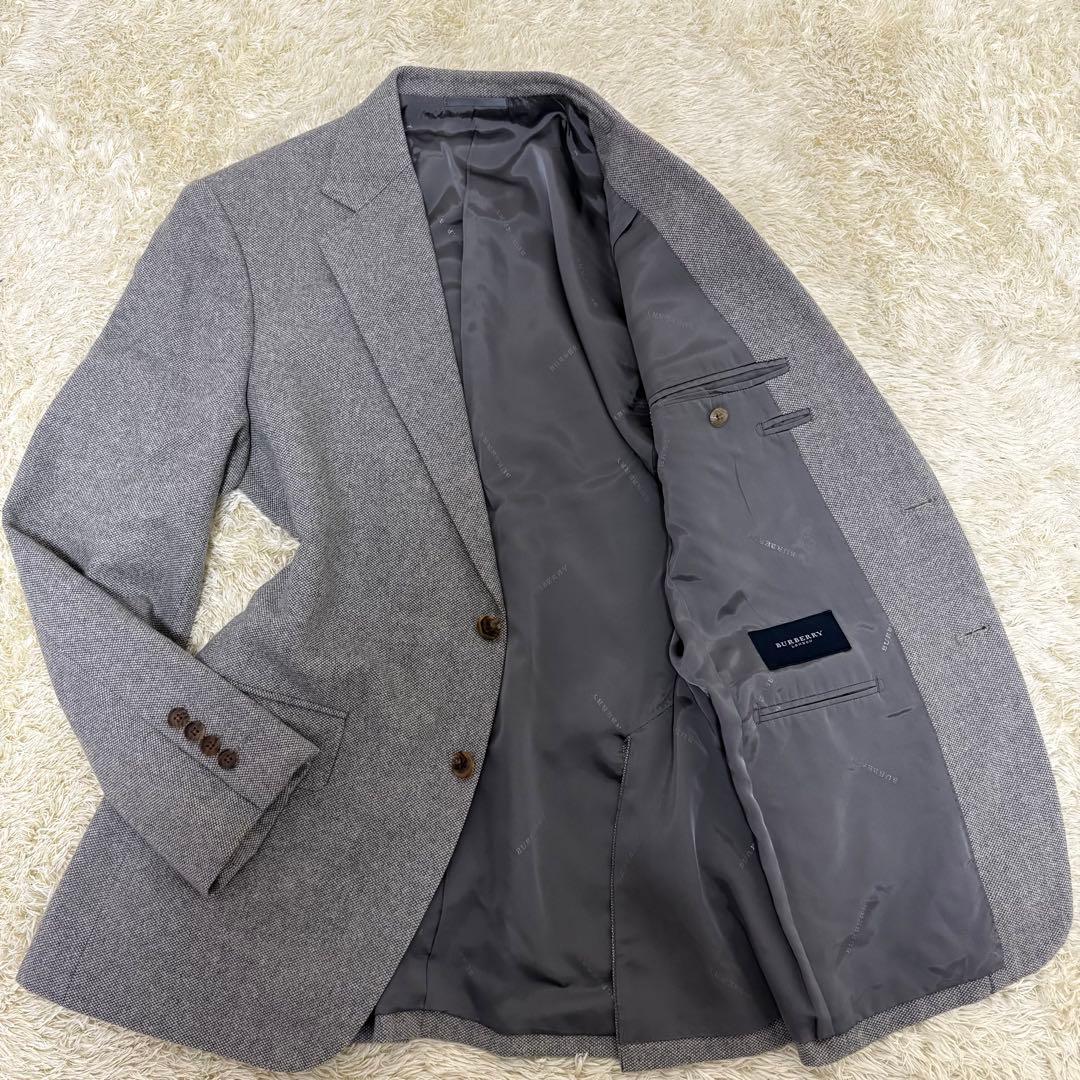 バーバリーロンドン テーラードジャケット カシミヤ100% 総ロゴ グレー 2B