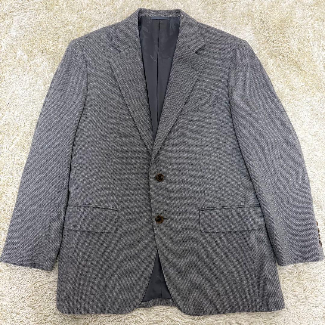 バーバリーロンドン テーラードジャケット カシミヤ100% 総ロゴ グレー 2B