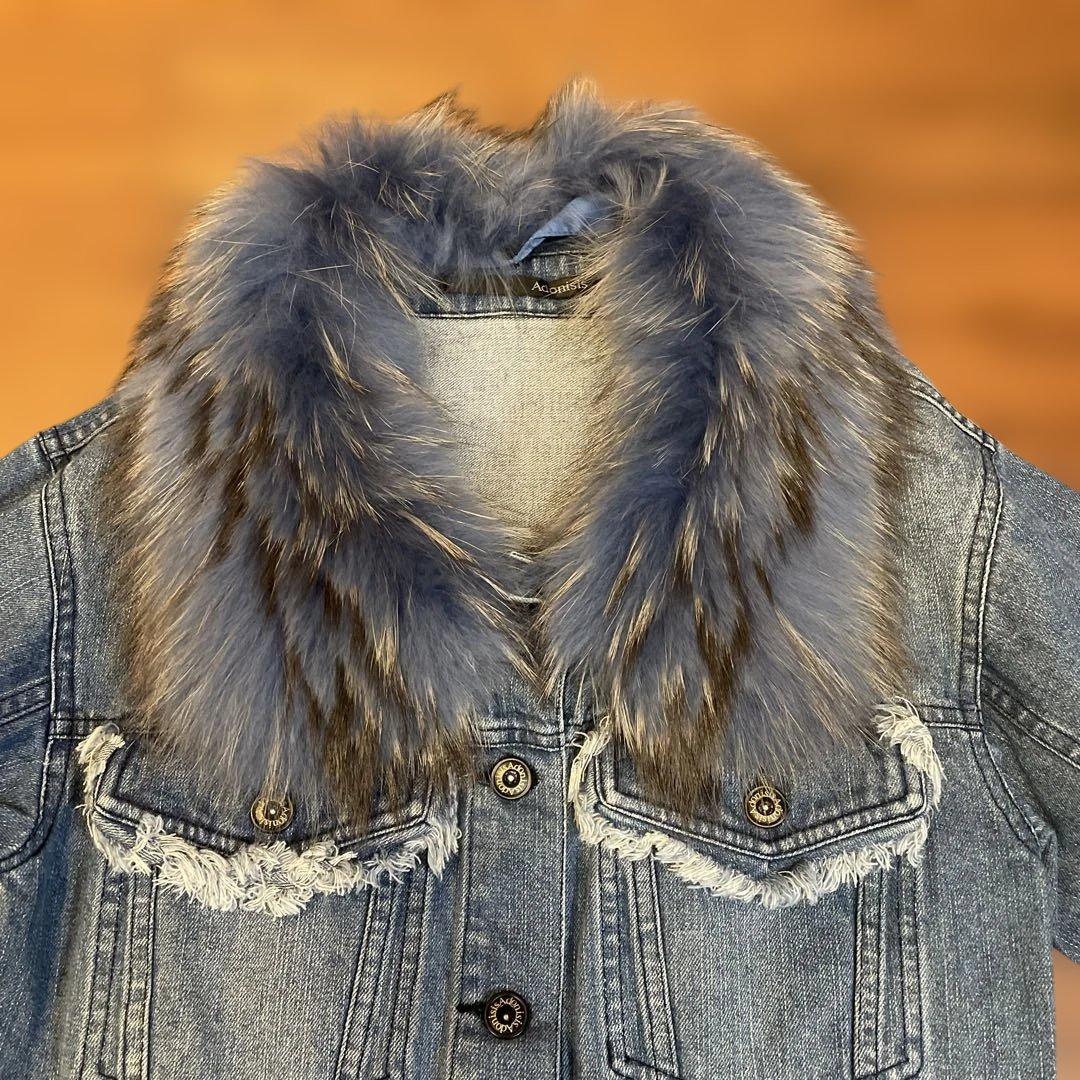 完売品 未使用、Adonisis ラクーンファーカラー デニムジャケット