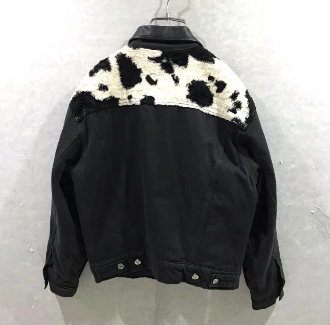 Valentino カウ柄 ファー レザー デニムジャケット 短丈 黒 34