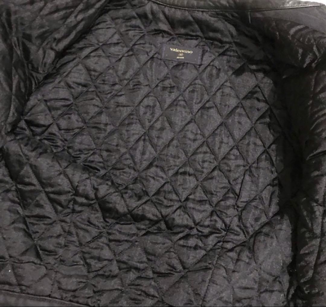 Valentino カウ柄 ファー レザー デニムジャケット 短丈 黒 34