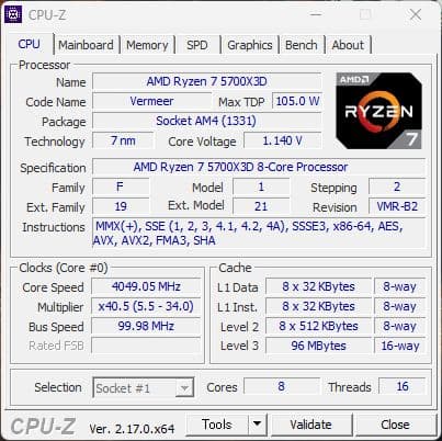 CPU AMD Ryzen 7 5700X3D CPU