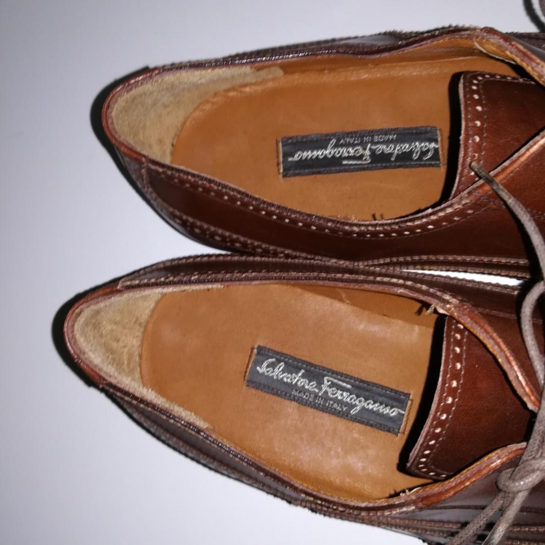 d0271 新品同様 サルヴァトーレフェラガモ ウイングチップ 6.5EE 茶
