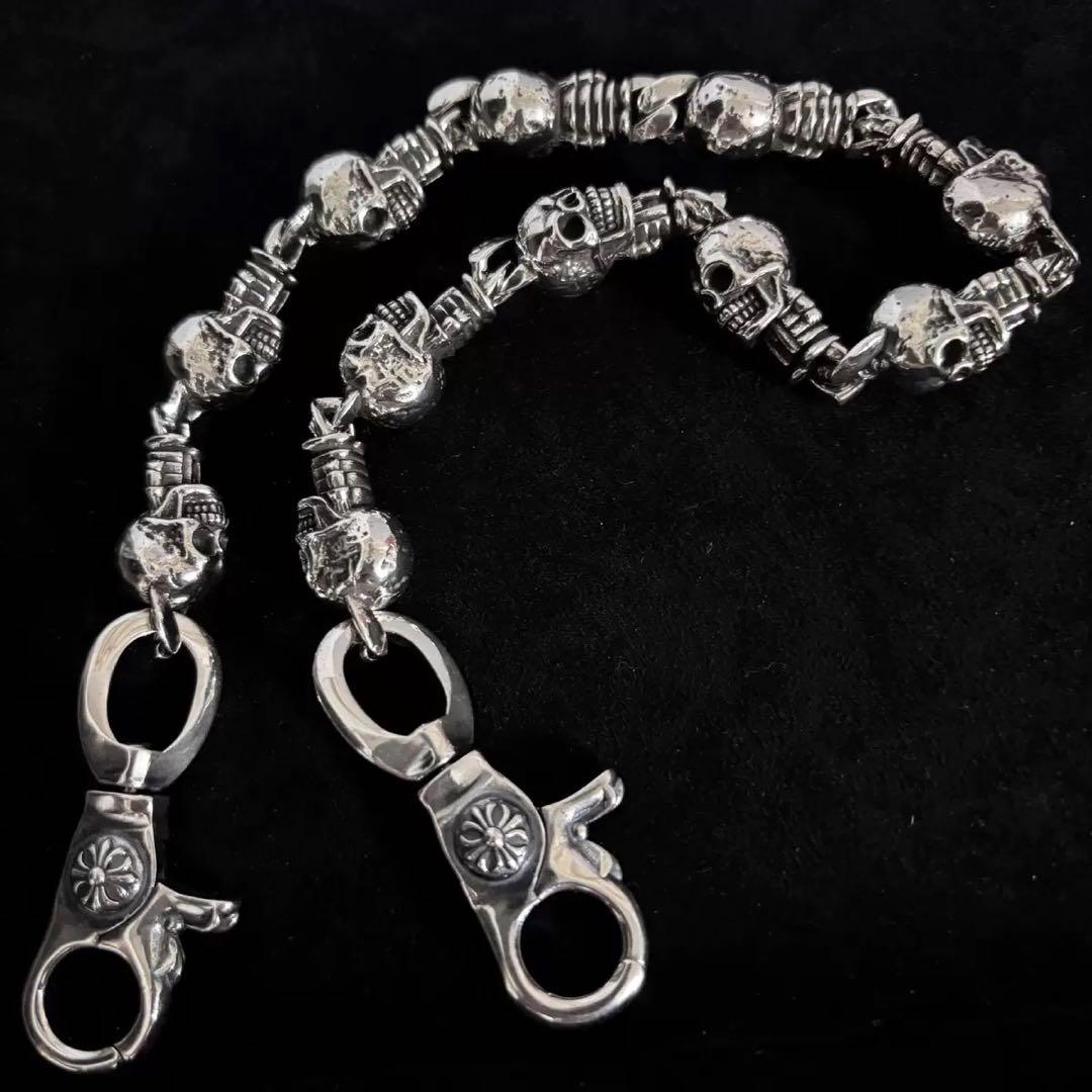 ウォレットチェーン ドクロ 骸骨 ダブルクリップ シルバー925