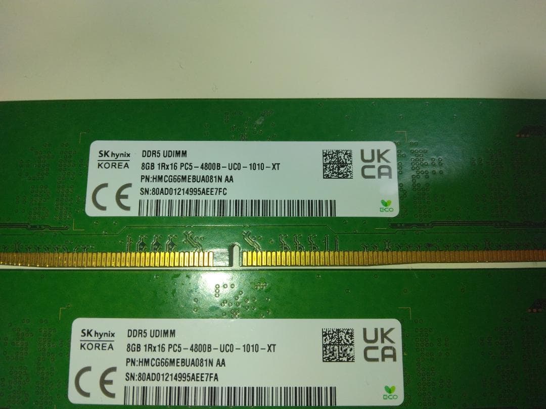 DDR5メモリ PC5-4800 B 16GB (8GB×2)