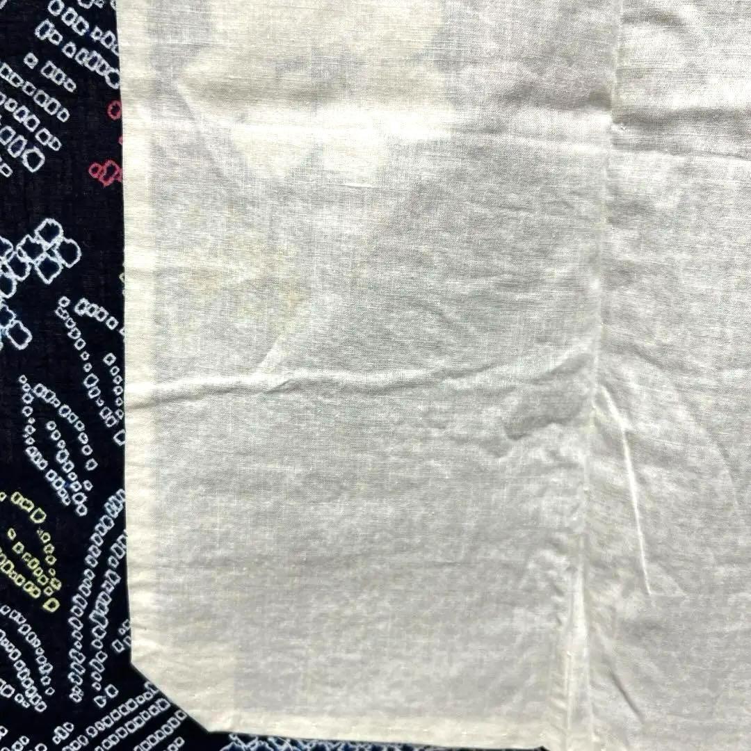 浴衣　有松鳴海絞り　花模様　リーフ　ネイビー系　着物　054w d