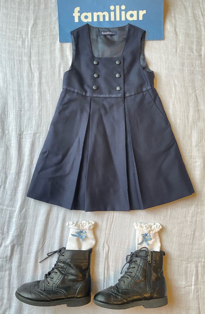 美品 ファミリア お受験 アンサンブル 100 フォーマル ネイビー