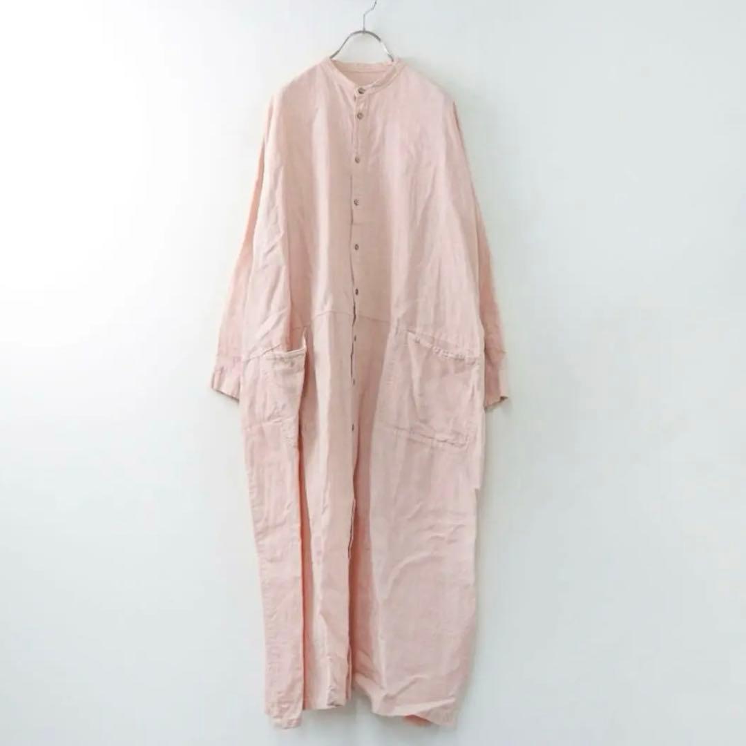 希少✨ネストローブ　リネン天然染めビッグシャツワンピース　ピンク
